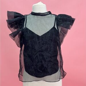 Buddy Love Black Flutter Sleeve Asymmetrical Blouse